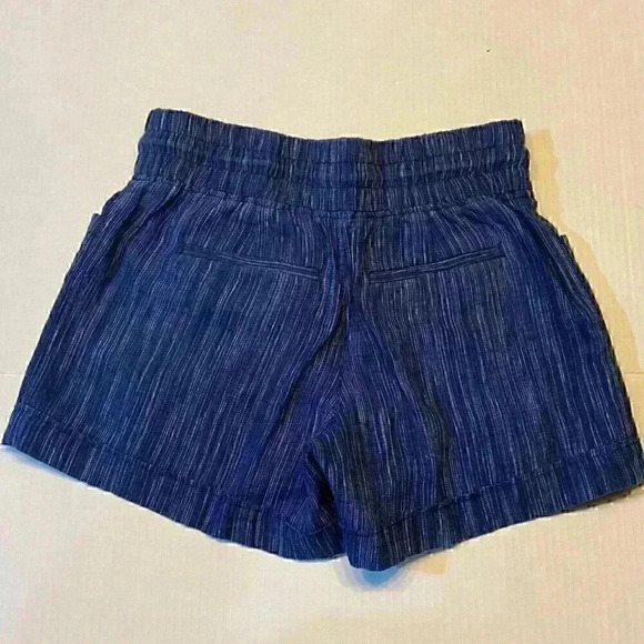 Athleta Women's 4" Short Blue Stripe Cabo Linen Textured Resortwear Travel Beach - Picture 3 of 11